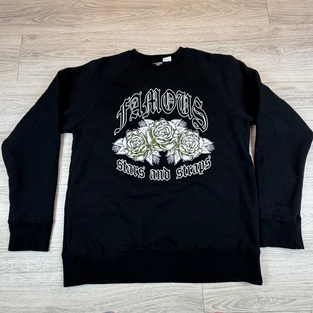 Vintage Y2K Famous Stars‎ & Straps Black Rose Graphic Crewneck Sweatshirt Size L